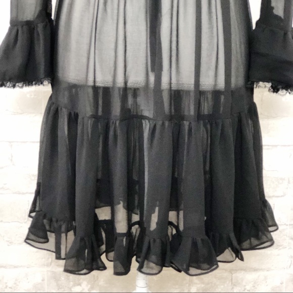 NWOT GENERATION LOVE Black Chiffon Ruffle Long Sleeve Semi Sheer Mini Dress Sm - Picture 13 of 16